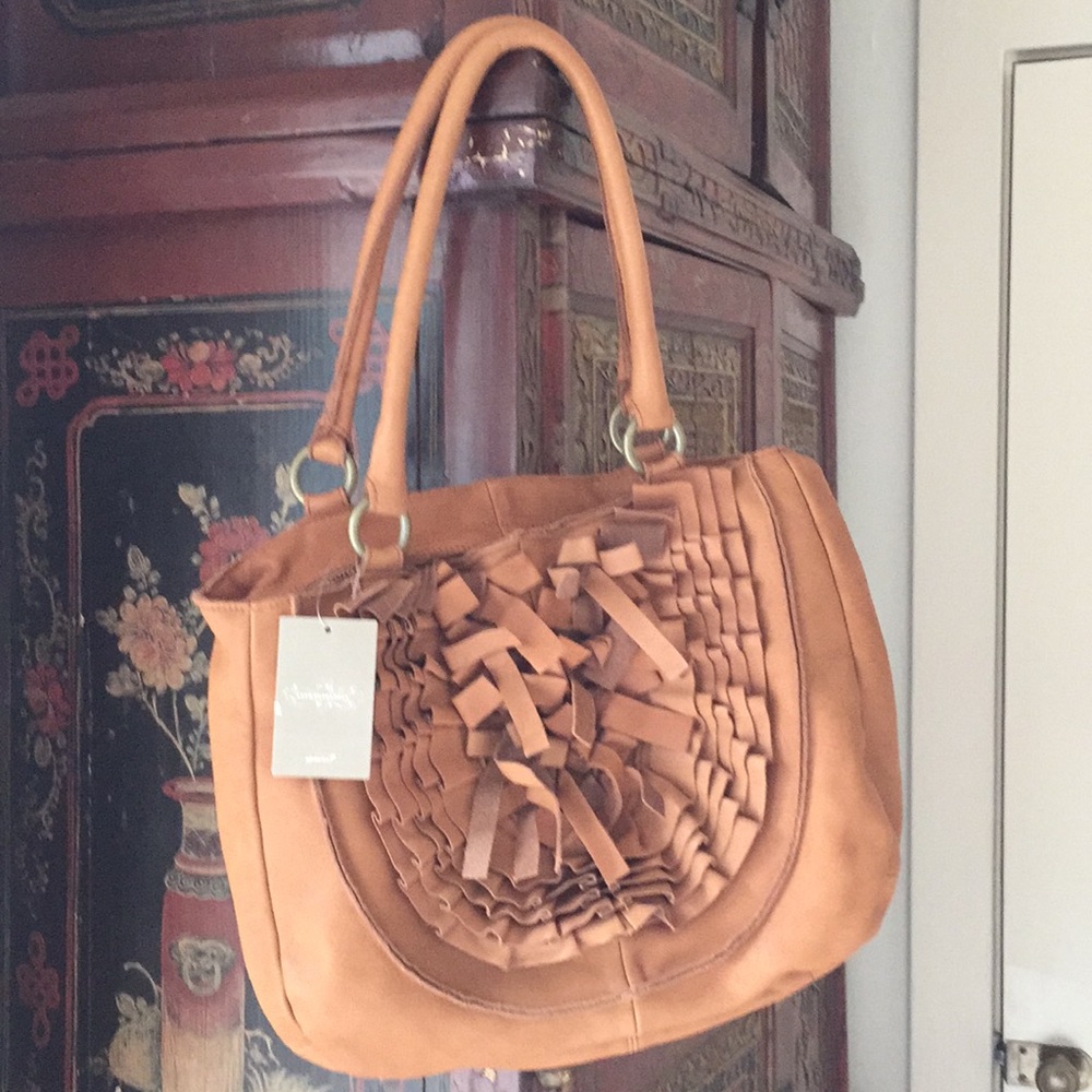 Anthropologie Lucky Penny Fringed Leather Bag